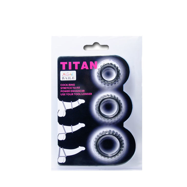 BAILE - TITAN SET 3 PZ ANELLI PER IL CAZZO NERO 2.8 + 2.4 + 1.9 CM - immagine 2