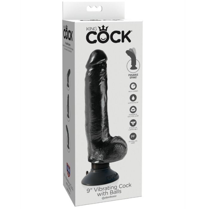 KING COCK - DILDO VIBRANTE CON TESTICOLI 23 CM NERO - immagine 5