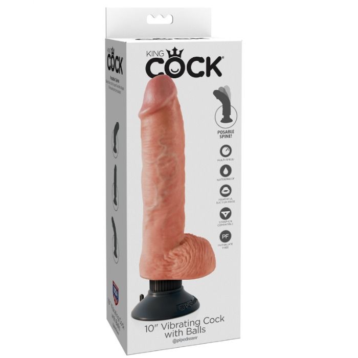 KING COCK - DILDO VIBRANTE CON TESTICOLI 25.5 CM COLORE NATURALE - immagine 5