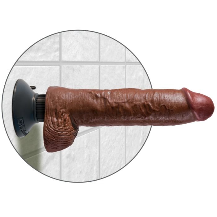 KING COCK - DILDO VIBRATORE CON TESTICOLI 25.5 CM COLORE MARRONE - immagine 2