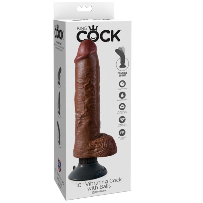 KING COCK - DILDO VIBRATORE CON TESTICOLI 25.5 CM COLORE MARRONE - immagine 3