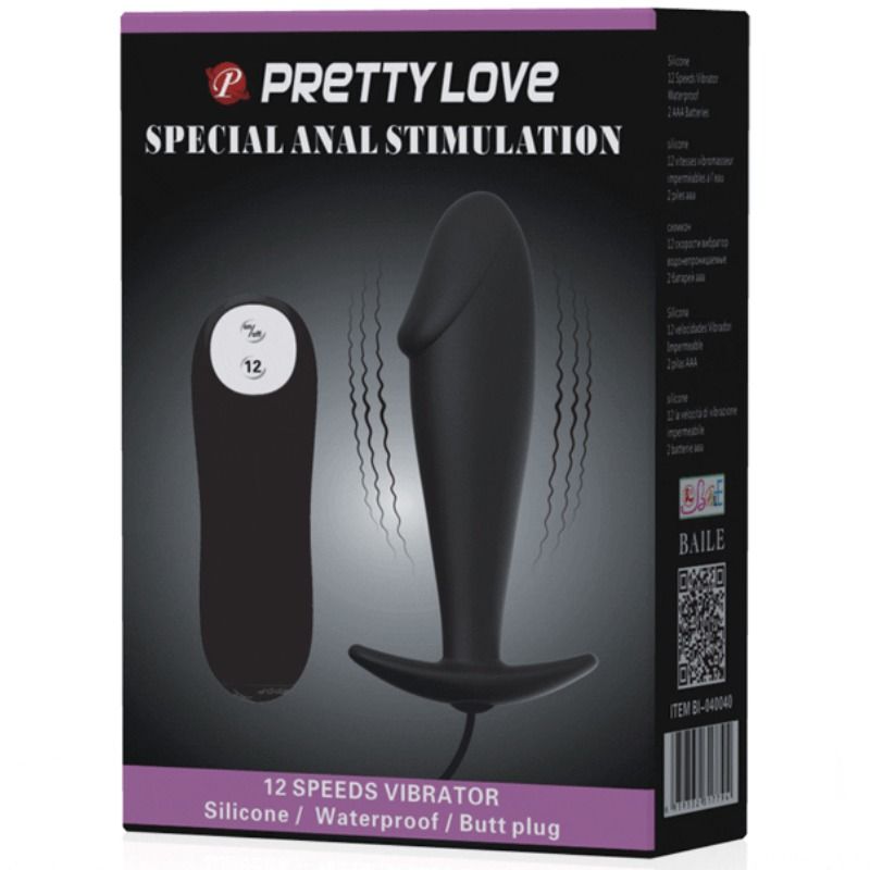 PRETTY LOVE - PLUG ANALE IN SILICONE FORMA DEL PENE E 12 MODALIT DI VIBRAZIONE NERO - immagine 7