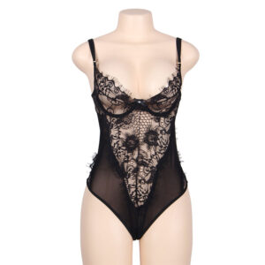 SUBBLIME – QUEEN PLUS PIZZO FLOREALE E TEDDY NERO CON FRANGE