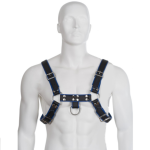 LEATHER BODY – IMBRACATURA IN PELLE BLU E NERA PER BULLDOG