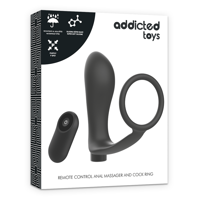 ADDICTED TOYS - ANELLO PER PENE CON TELECOMANDO PLUG ANALE NERO RICARICABILE - immagine 5