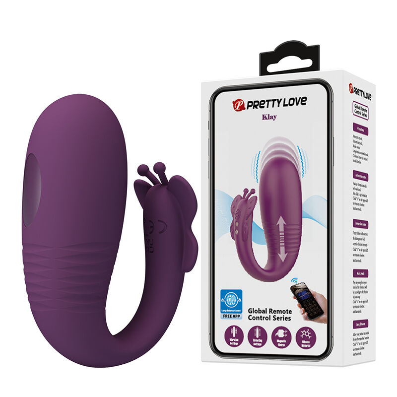 PRETTY LOVE - VIBRATORE A UOVO KLAY CON SPINTA, CONTROLLO TRAMITE APP, VIOLA - immagine 2