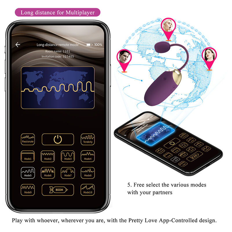 PRETTY LOVE - VIBRATORE A UOVO KLAY CON SPINTA, CONTROLLO TRAMITE APP, VIOLA - immagine 8