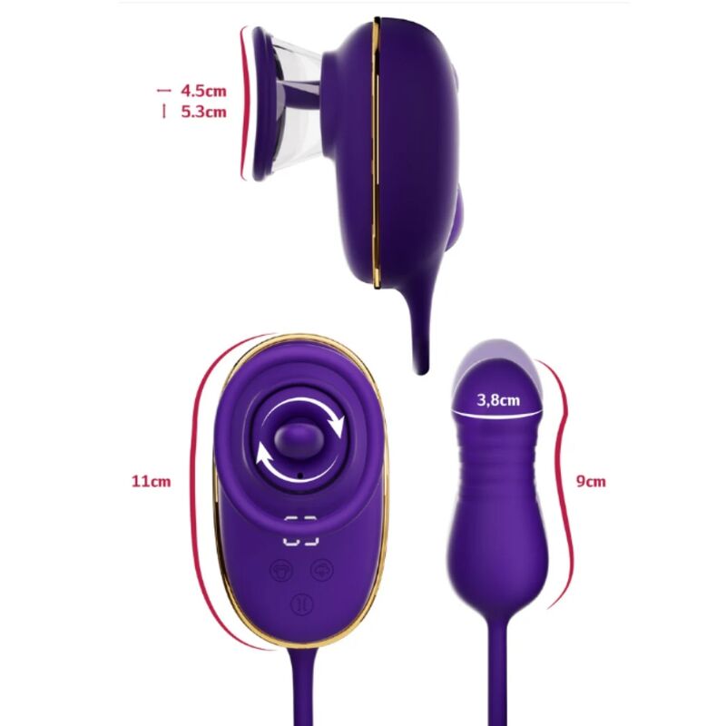 SHE.E.O - STRUMENTO DI ASPIRAZIONE CLITORIDEA CON EFFETTO LECCHIO E STIMOLATORE ANALE VIOLA - immagine 2