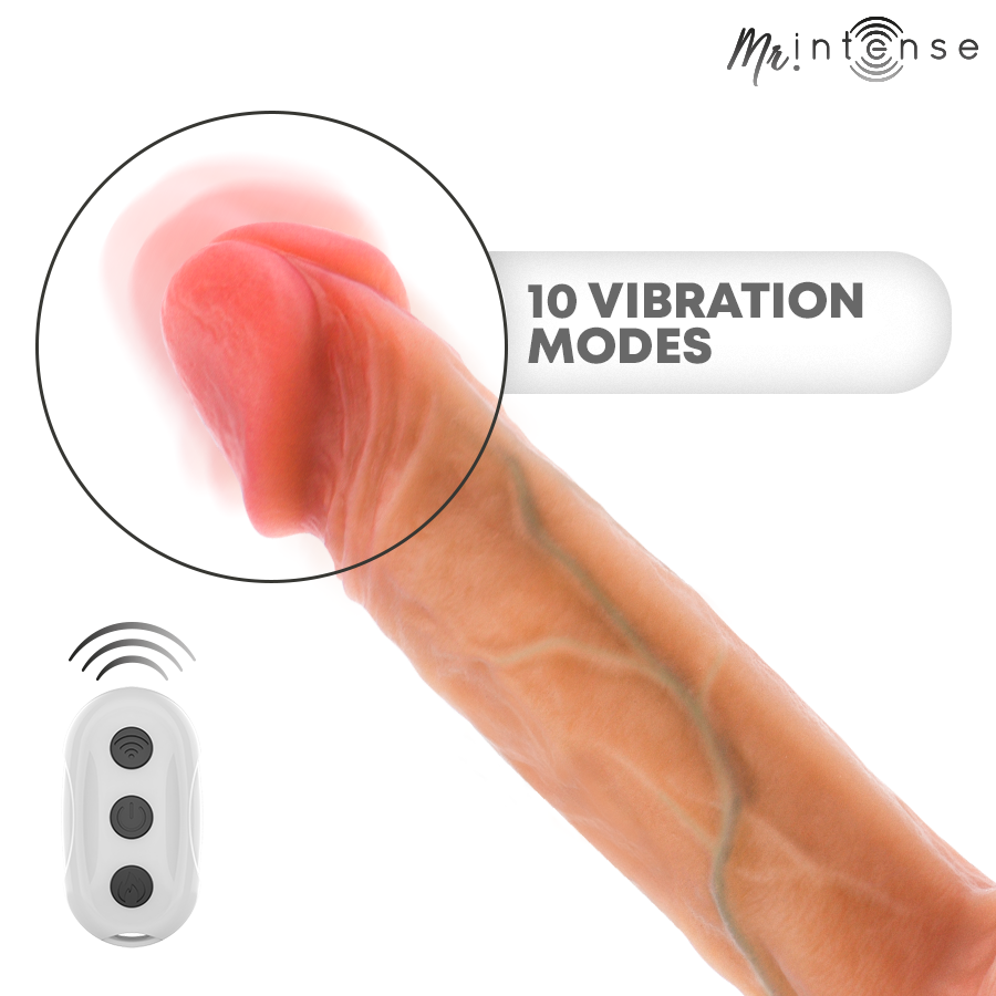 MR INTENSE - DILDO VIBRANTE LOGAN IN SILICONE CON EFFETTO CALORE E TELECOMANDO 20 CM -Ø- 4,1 CM - immagine 4