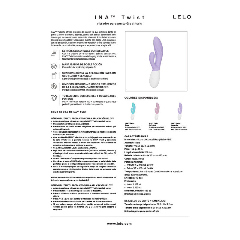LELO - INA TWIST VIBRADOR RABBIT PUNTO G Y CLÍTORIS LAVANDA - immagine 8